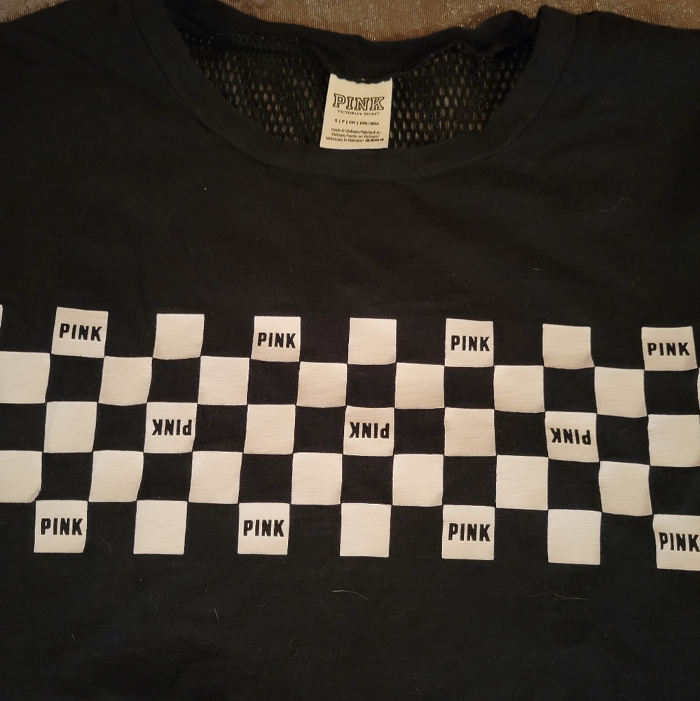 Vs pink rare checkered mesh backed tshirt